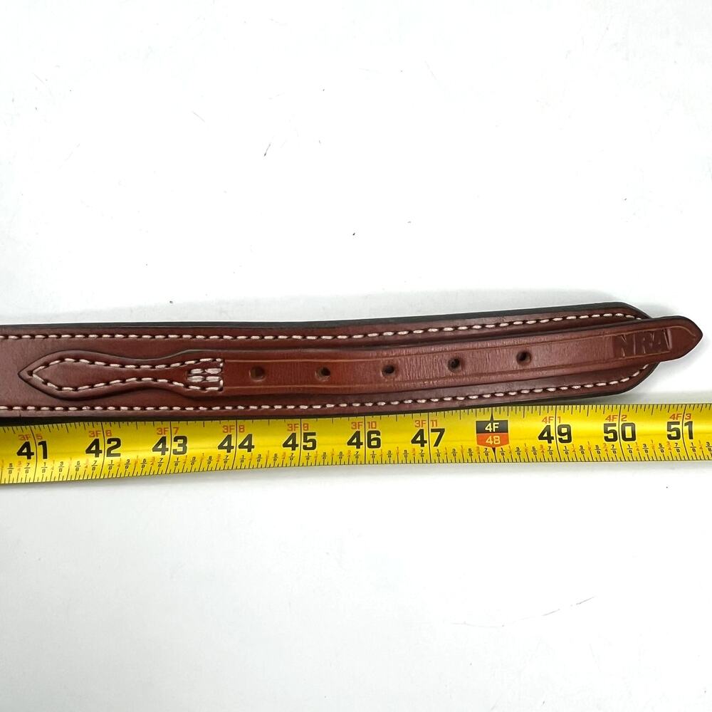 Aker NRA Walker Ranger Belt Sz46 Brown Leather Brass Buckle Made in USA B10-46 - Picture 9 of 12